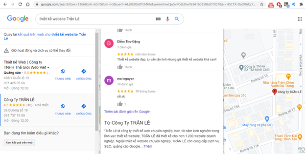 Đánh giá của người dùng trên Google Business